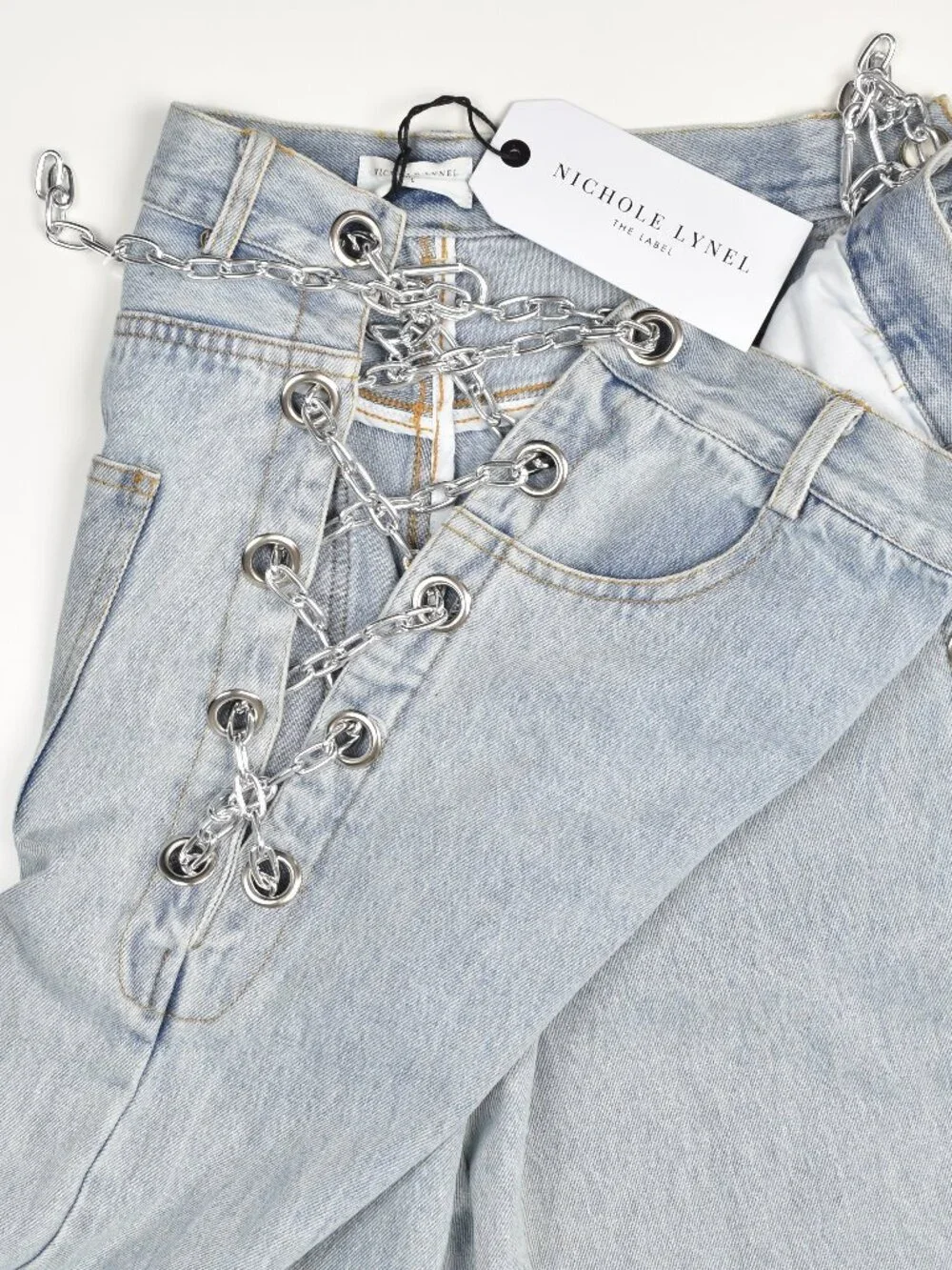 Nichole Lynel Chain Embellished High Rise Jeans NEW - L